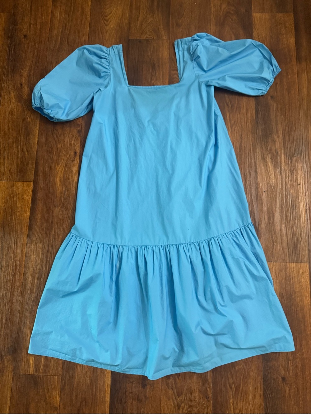 Just Female Sky-Blue Puff Sleeve Midi Dress